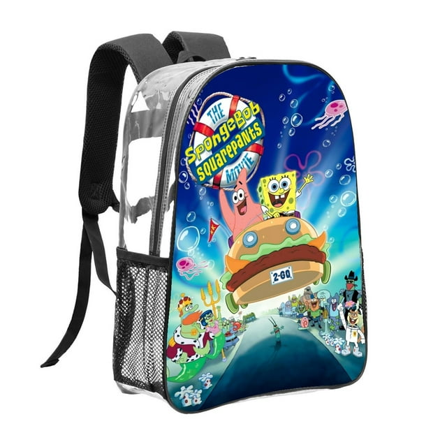 SpongeBob Mochila transparente temática, resistente y duradera, bolsa see-through para trabajo, deporte, universidad y viaje, 31 × 43 cm
