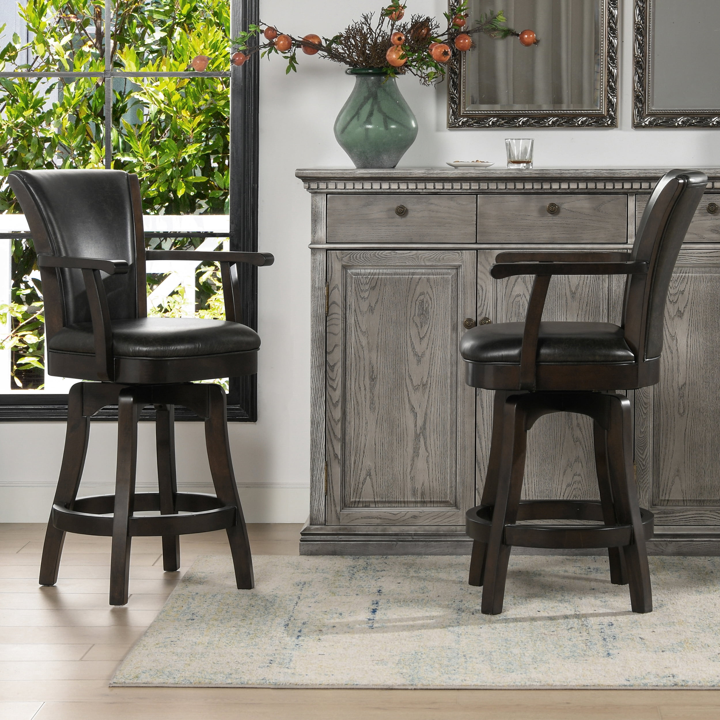 Williams 27" Swivel Counter Height Bar Stool Vintage Black Brown Faux Leather