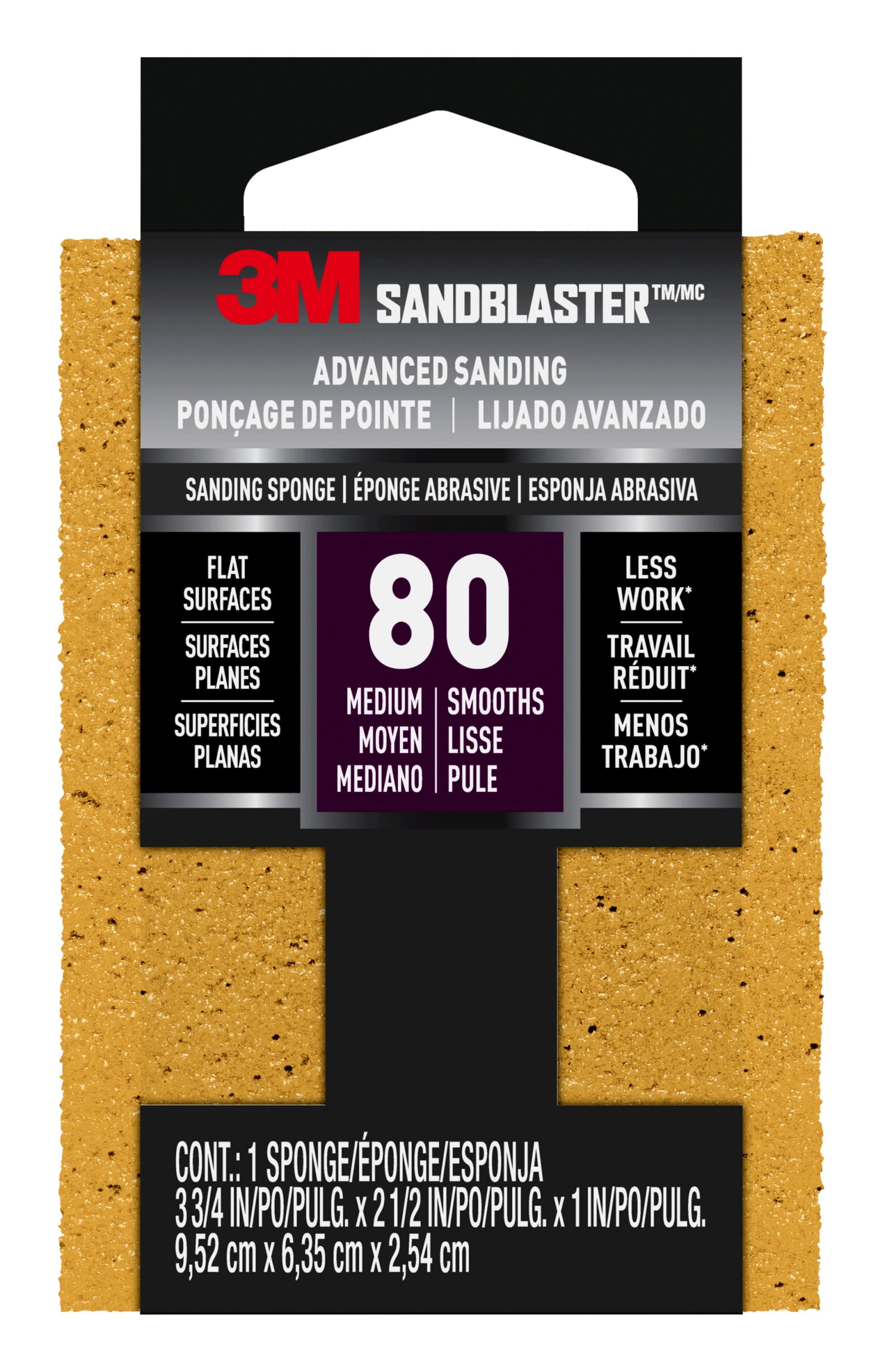 3M SandBlaster Sanding Sponge, Maroon, 3.75 in. x 2.5 in. x 1 in., 80