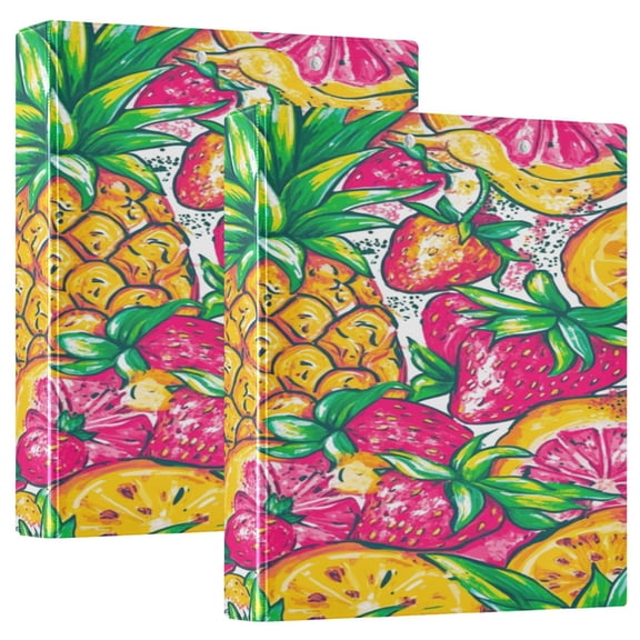 WOBOGO A Vibrant Summer Pattern with Colorful Fruits File Folders Extra Large Capacity to Hold 200 Sheets of Documents Hard Shell Ring Binder for School Home Office