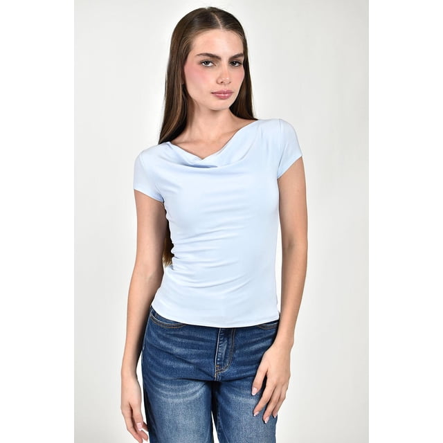 Blusa de escote drapeado Roman Fashion /Juvenil, 48409 (Azul cielo) azul cielo G