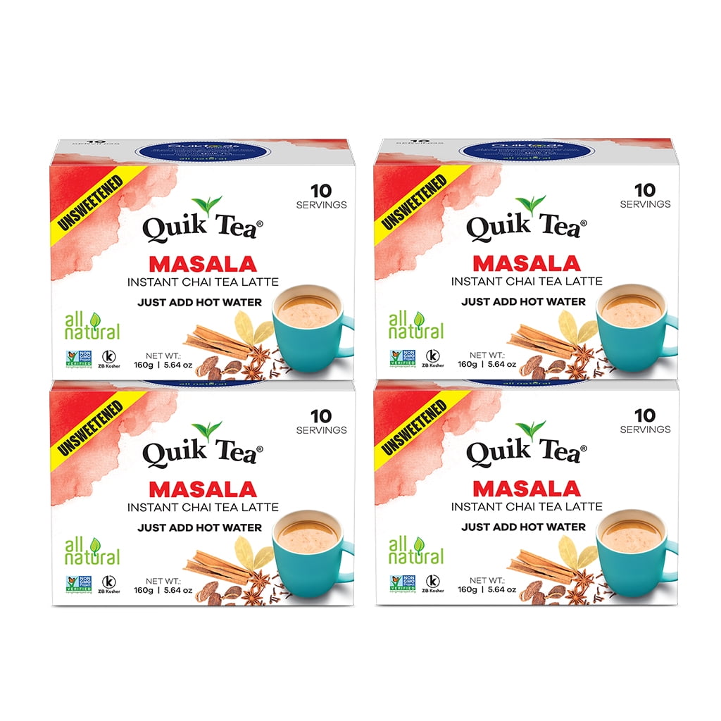 QuikTea Unsweetened Masala Chai Tea Latte - 40 Count (4 Boxes of 10 Each)