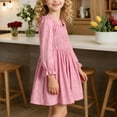 thumbnail image 7 of LYHaoo Long Sleeve Square Neck Ruffle Tiered Smocked Dress With Floral Print And Embroidered Lettering For Girls Elegant Casual Party Wear，Girls Basic Dresses Sizes 6-7 Years Pink, 7 of 7