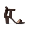 thumbnail image 3 of BLISSFUL STEP Women's Sandals Ankle Tie Back Open Toe Block Heels Dark Brown 9, 3 of 7