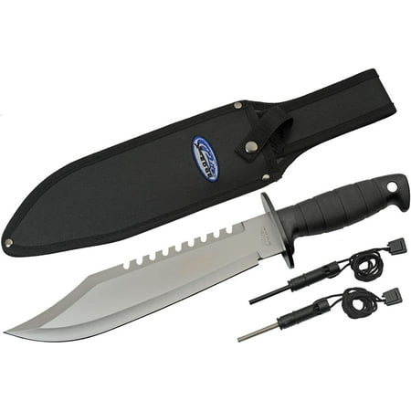 Rite Edge 15" Outdoor Fixed Blade Utility Knife with Saw-Back Firestarter Sharpener and Nylon Sheath Black