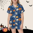 thumbnail image 2 of Gelikeya Tween Pajamas Size 6-7 Halloween Pajamas Short Sleeves Collared Tops Shorts 2 Piece Outfits All Saints' Day Sleepwear Toddler Pajamas 2-13Y (Navy, 6-7 Years), 2 of 5