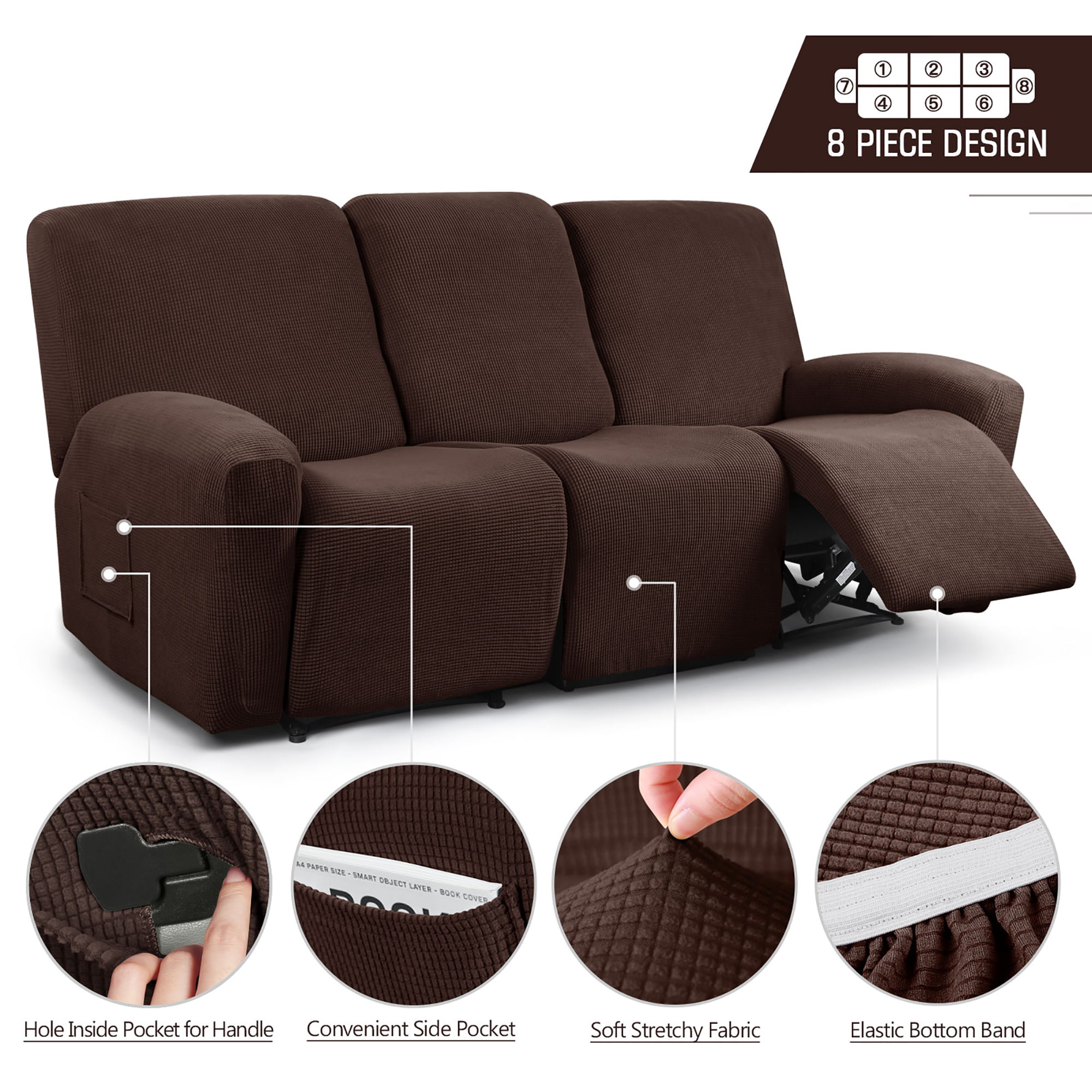 Easy-Going Pieces Recliner Loveseat Stretch Sofa Slipcover Sofa Cover  Furniture Protector Couch Soft with Elastic Bottom Kids, Spandex Jacquard  Fa ソファカバー