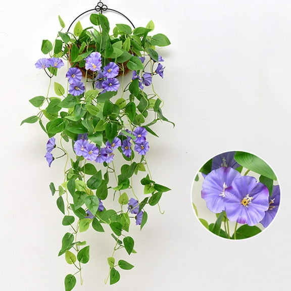 SHIMELE Realistic Artificial Morning Glories, Long-Lasting Outdoor/Indoor Decorative Flowers, 100cm Hanging Pot for Patio, Living Room, Office