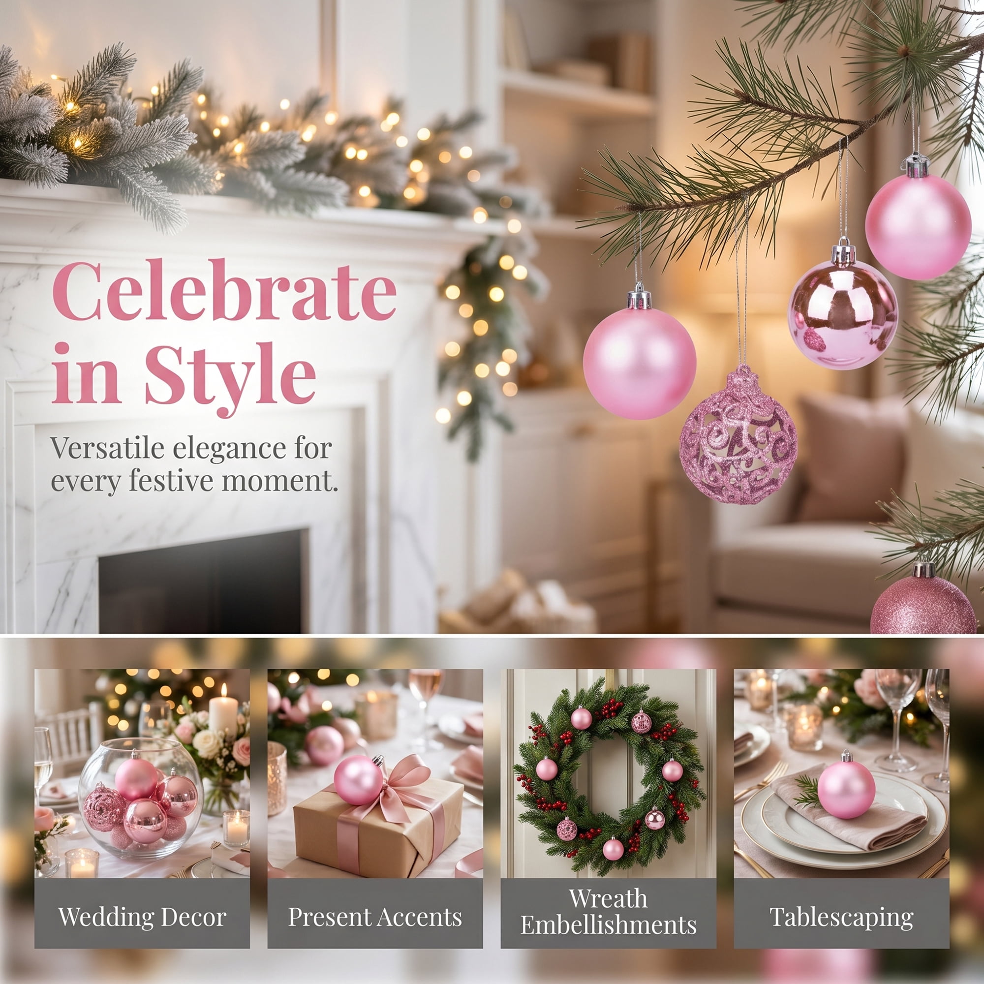 Unique Bargains 6 Pack Electroplated Sphere Orbs Decorative Christmas Ornaments Pink 2.4"