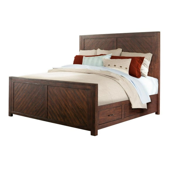 Picket House Furnishings Dex King Size Wood Platform Bed with 4 Drawers, Walnut