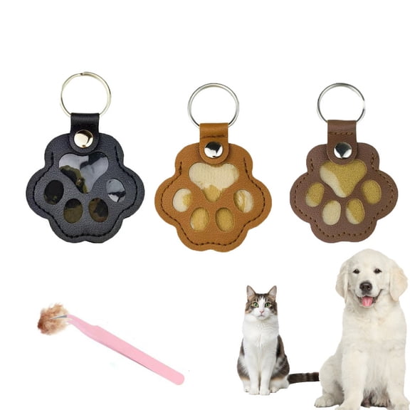 Pet Keychain Refillable, Paw Shaped Leather Memorial Keepsake For Dog Cat Fur Storage, Pet Paw Shaped Leather Keychain, With A Tweezers