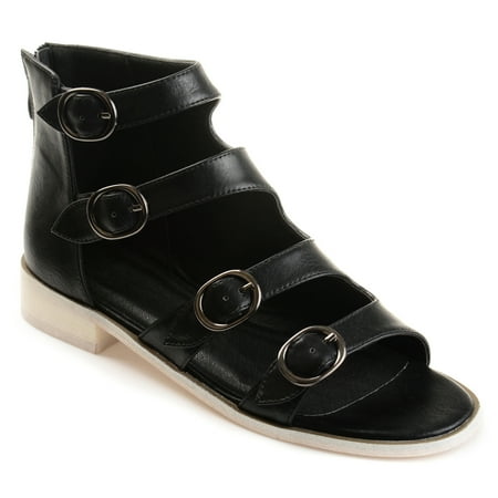 Side Buckle Sandal - Womens Faux Leather High-top Distressed Side Buckle Sandals