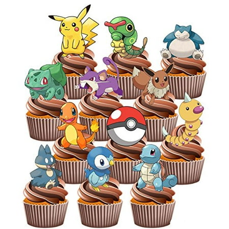 ? Pokemon Go Themed - Fun Fully Edible Boys Girls Birthday Party Cup Cake Toppers