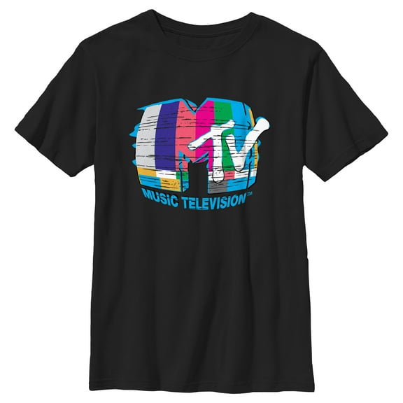 Boy's MTV Test Pattern Logo Graphic Tee Black Medium