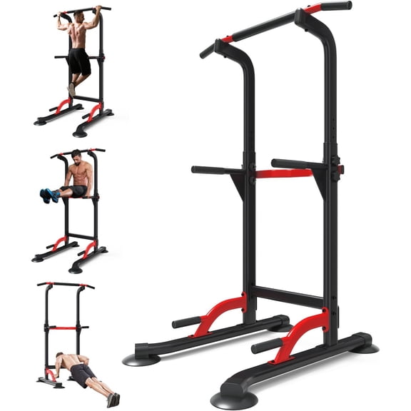 Pull Up Bar Dip Bar Power Tower Workout Dip Station Height Adjustable Free Standing Chin Up Bar for Men Women Teens 300LBS Weight Capacity