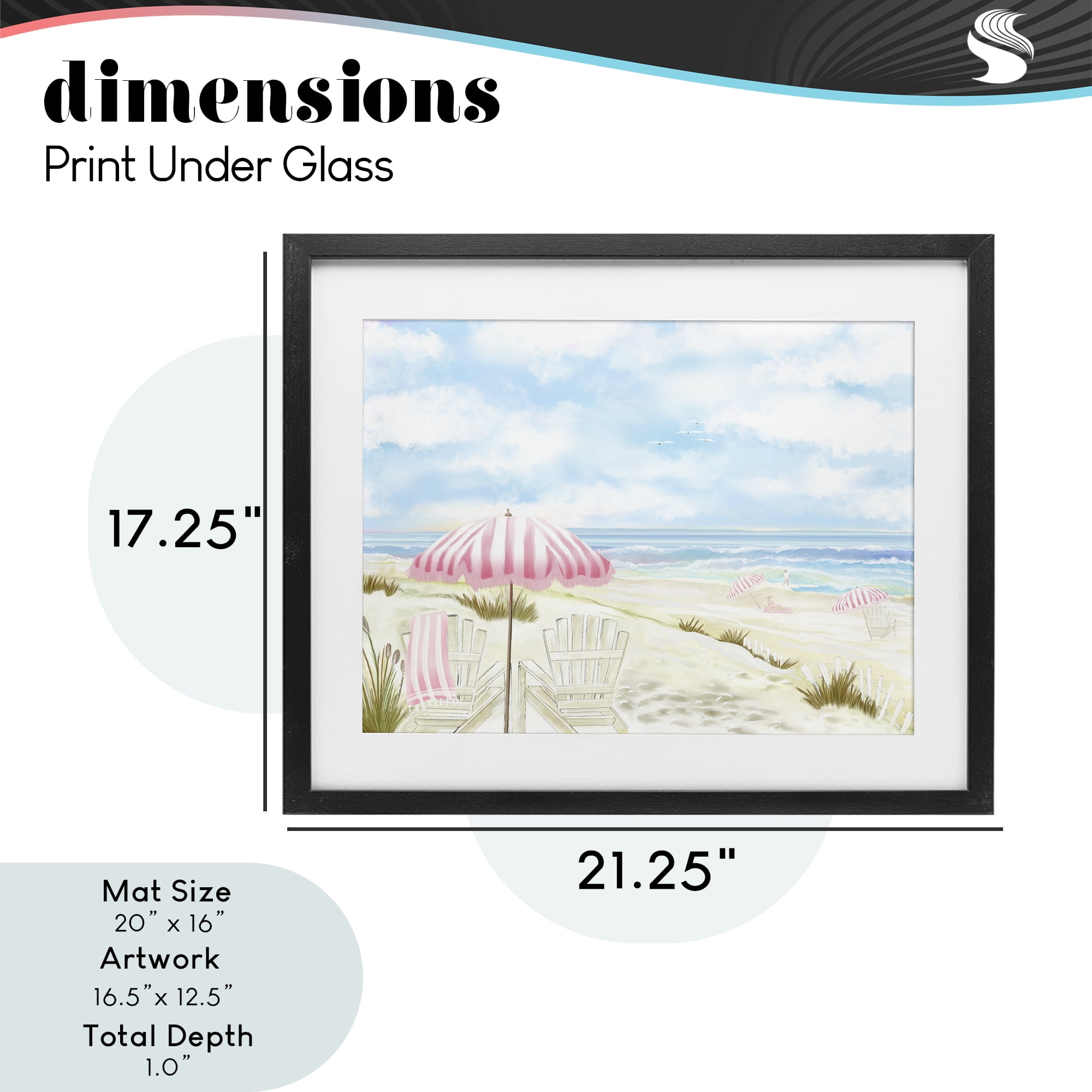 Seascape with Pink Umbrella Black Framed Print Under Glass, design by Lori Mosley