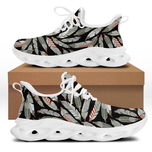Zapatos de malla con diseño de plumas tribales, zapatillas ligeras con plataforma y cordones, calzado deportivo para exteriores para mujer