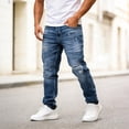 thumbnail image 5 of Mens Ripped Jeans Distressed Slim Fit Straight Leg Denim Pants Elastic Waist Tapered Vintage Washed Jean Pants with Pockets, 5 of 7