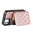 thumbnail image 5 of Allytech Crossbody Wallet Case for iPhone 12/12 Pro, Quilted PU Leather Zipper Handbag Purse Flip Kickstand Folio Card Slots Holder Wrist Strap Lanyard Cover for iPhone 12/12 Pro 6.1", Rosegold, 5 of 6