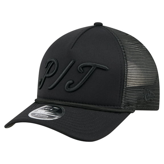 Men's New Era Black Pittsburgh Pirates City Initial 9FORTY A-Frame M-Crown Adjustable Trucker Hat