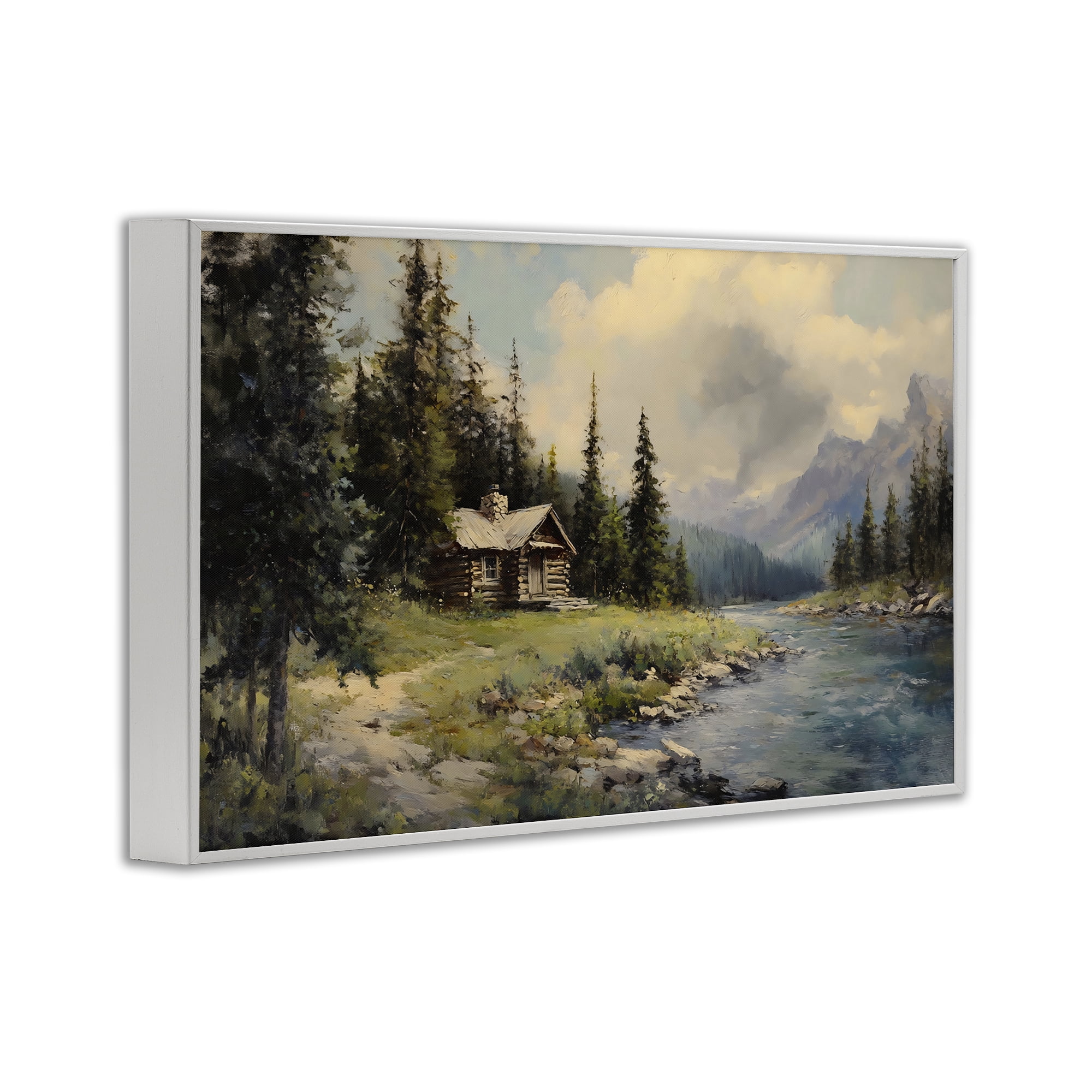 Stupell Industries Creek Cabin Riverside Retreat White Framed Giclee Art, design by Franklyn Gregory