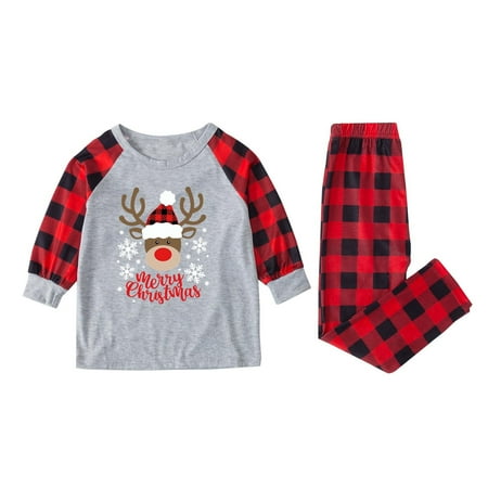 

asdoklhq Christmas Parent-child SuitChristmas Parent-child Set Plaid Print HomeWear Pajamas Two-piece Child Set