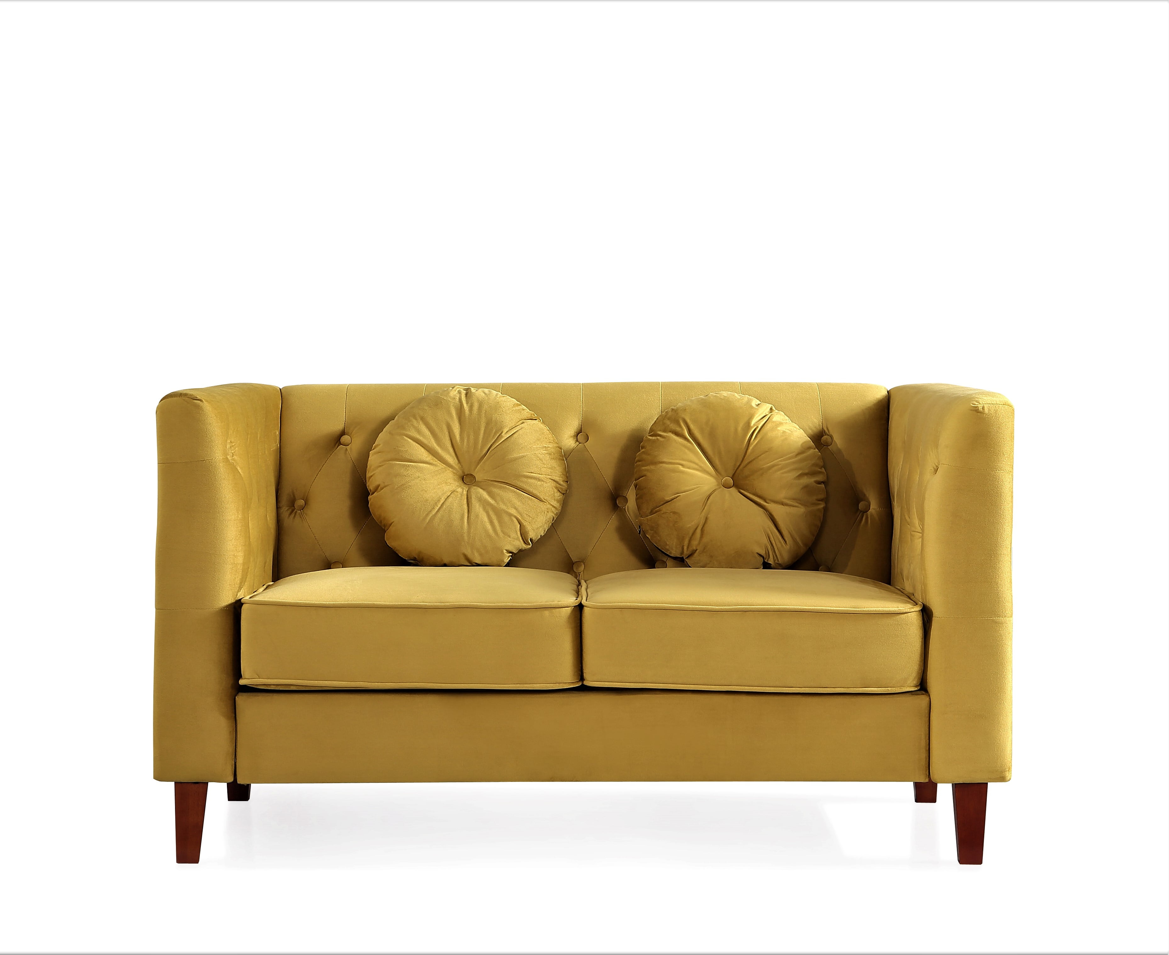 Uspridefurniture  Tufted Square Design Velvet Loveseat, Yellow