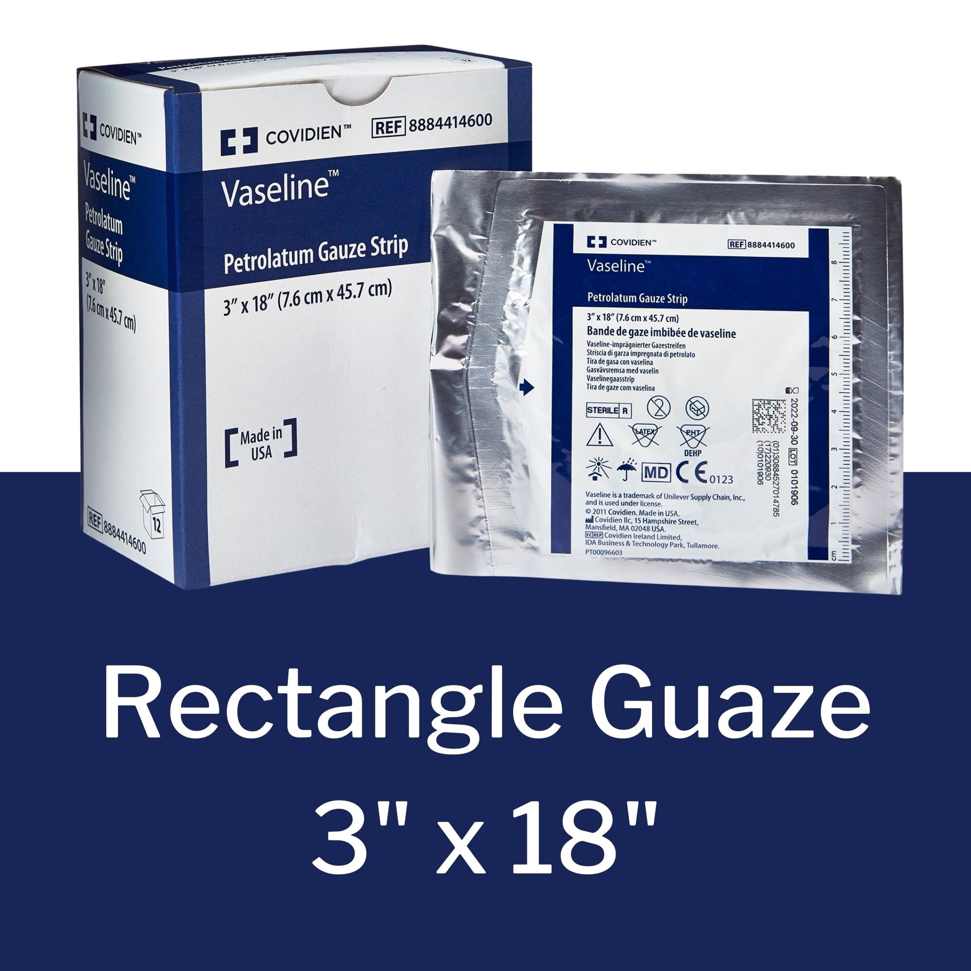 Covidien Vaseline Gauze Dressing, Petrolatum Impregnated, 3 in x 18 in, 12 Count, 1 Pack
