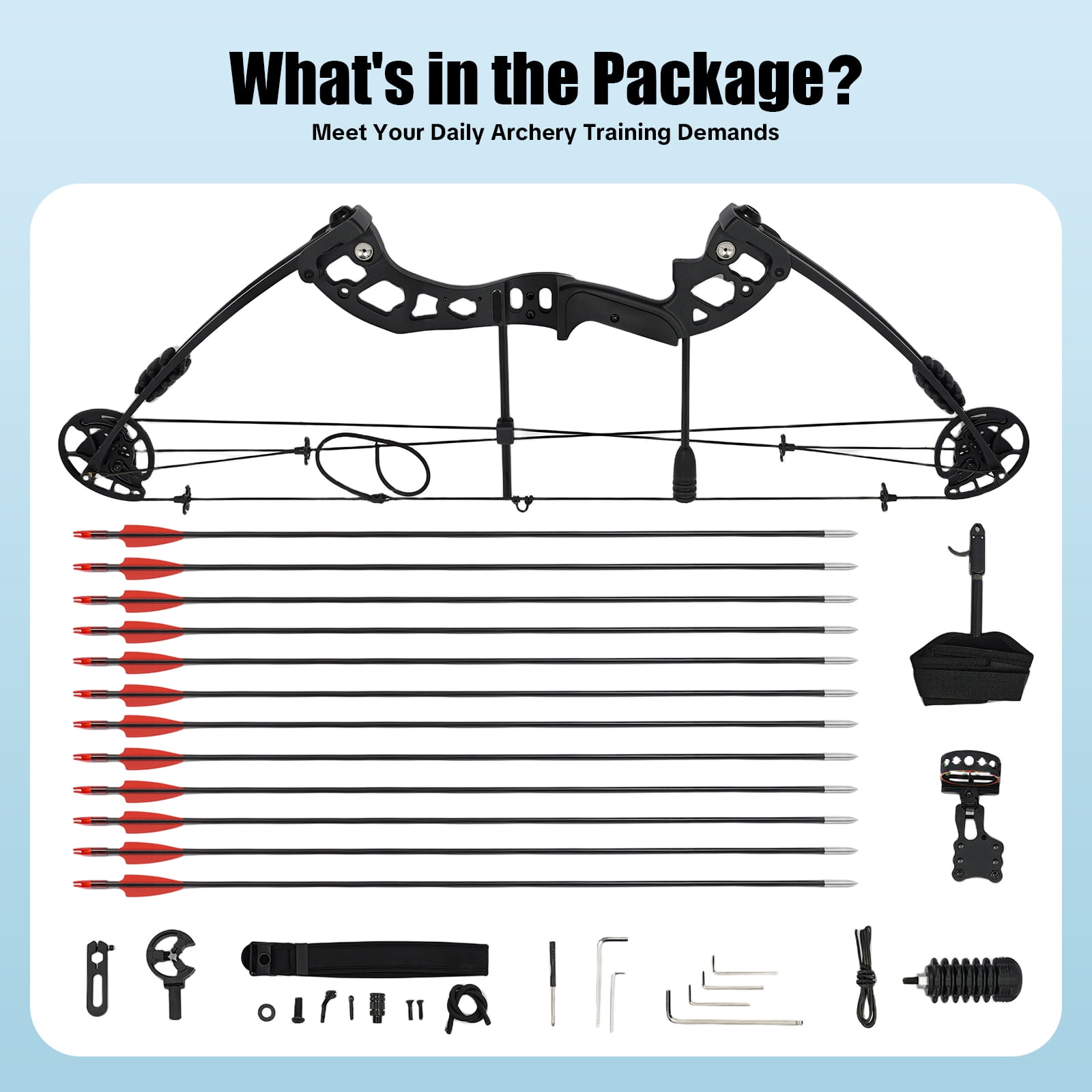 Black Compound Bow Kit with 12 Arrows Right Hand Archery Hunting Set 30-55lbs