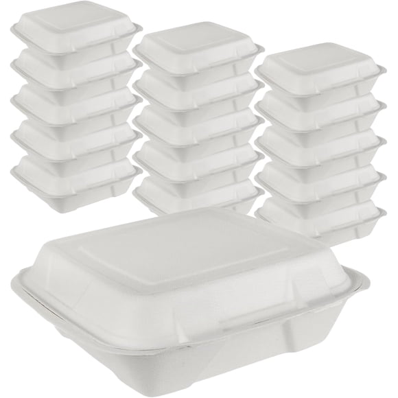 QNP Supplies 200 Count - Compostable Square Hinged Take Out Food Containers - Bagasse, Natural, Disposable, Biodegradable To Go Boxes Made of Sugar Cane Fibers (8"x8"x2.5")