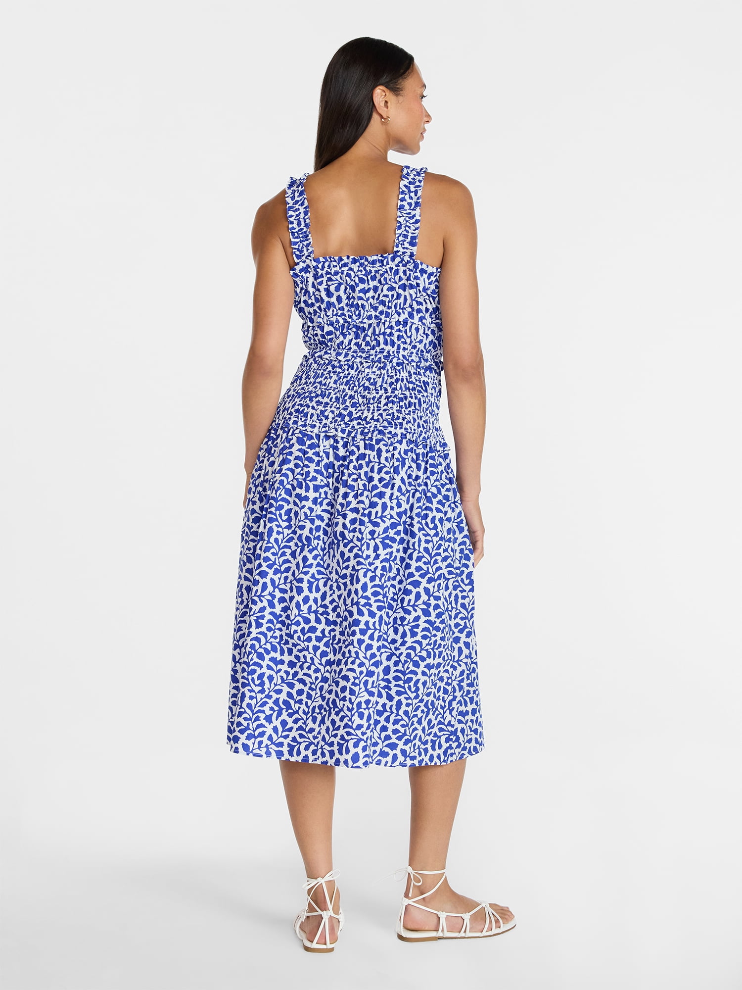 Time and Tru Women's Sleeveless Smocked Peasant Midi Dress, Sizes XS-4X