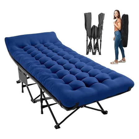 Folding Camping Cot for Sleeping, Camping Cots for Adults with Mattress, Portable Folding Cot Bed with Carry Bag for for Guest, Travel, Hiking, Navy