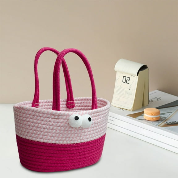 Hovmgk Woven Cotton Desktop Storage Basket, Portable Organizer for Bedroom, Living Room & Bathroom, Multi-Purpose Bin with Reinforced Handle for Books, Clothing & Household Items