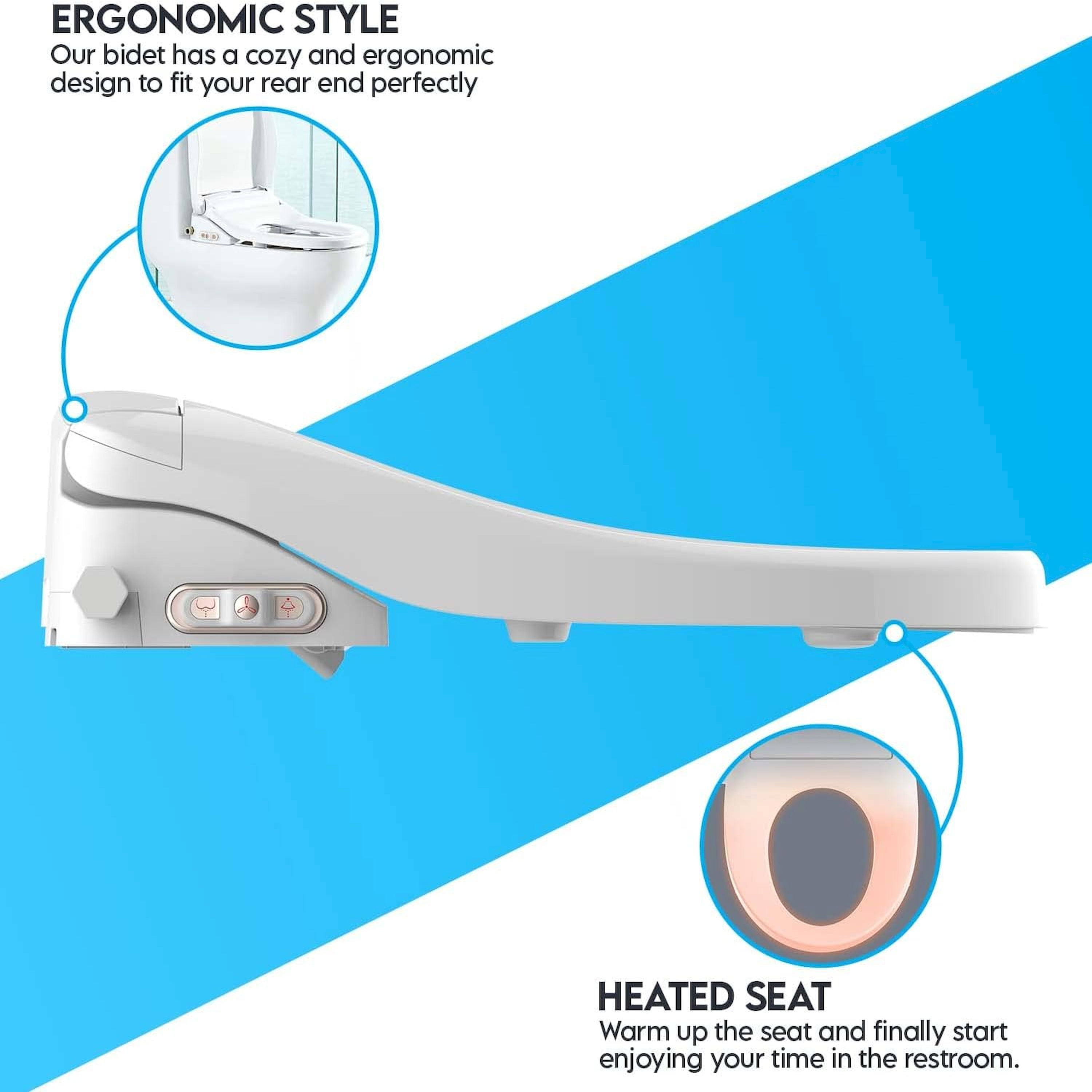 JEP1 Electric Bidet Toilet Seat for Elongated Toilets & Round Toilets | Premium Bidets for Existing Toilets with Warm Water, Heated Seat, and a Remote Control