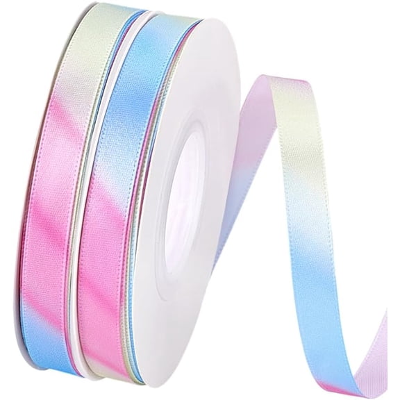 50 Yards Rainbow Satin Ribbon 3/8 inch Fabric Grosgrain Ribbons Textured Polyester Gradient Wrapping Ribbon
