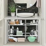 YEERSWAG® Expandable Under Sink Organizer,2 Tier Adjustable Under Sink Storage Rack with Removable PP Panels,Carbon Steel Kitchen Bathroom Cabinet Organizer Multi-purpose Countertop Storage Shelf