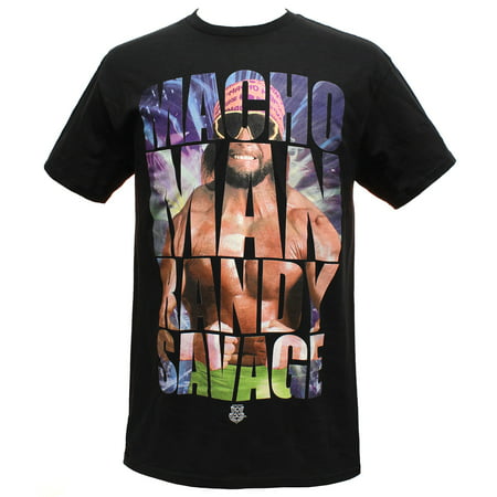 Macho Man Randy Savage Allover WWE Legend Mens Black T-Shirt X-Large