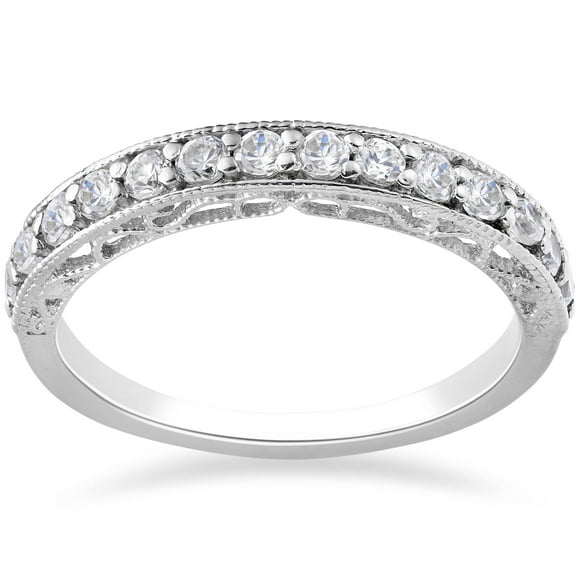 Pompeii 3/8ct Diamond Vintage Stackable Wedding Ring 14K White Gold (G/H,I1)