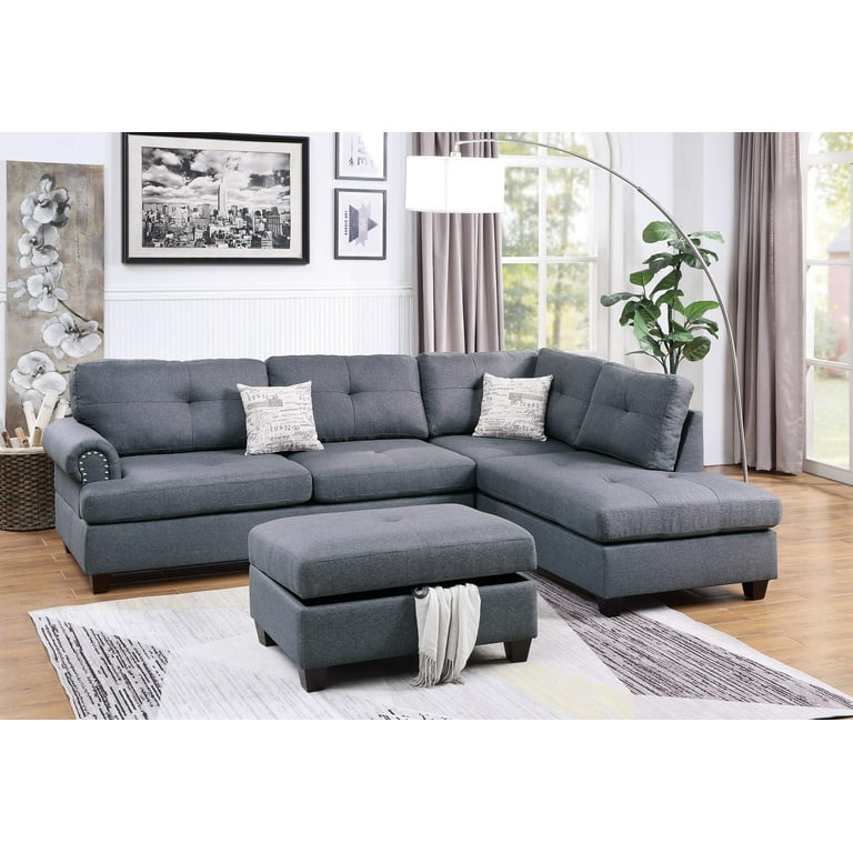 Blue gray sectional with chaise deals