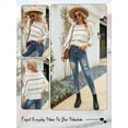 thumbnail image 7 of HUBERY Women Striped Color Block Hollow Out Knitted Crew Neck 3/4 Sleeve Top, 7 of 7