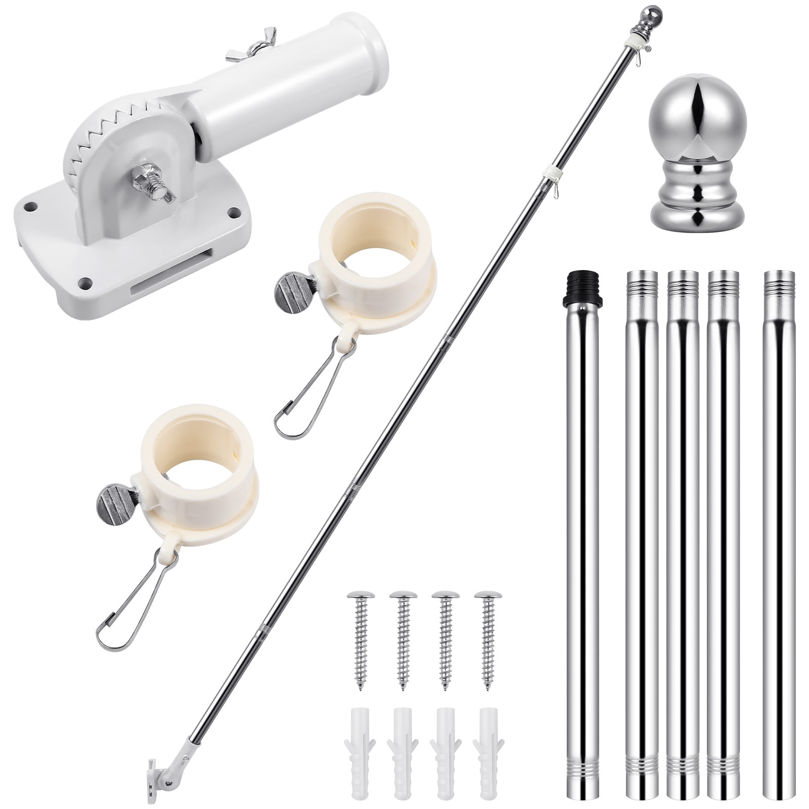 WORGEOUS 2-Pack Adjustable Detachable Alloy Flagpole Kit with Mounting Brackets for Outdoor Yard, Garden, Home Flag Display