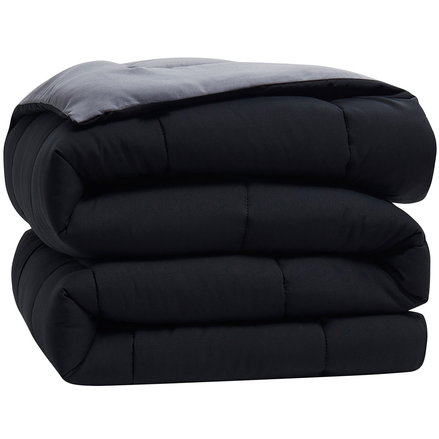 LammaLoe 3-Piece Full Size Comforter Sets, Reversible Bed in a Bag, Black/Gray, Quilted Bedding Comforter Set