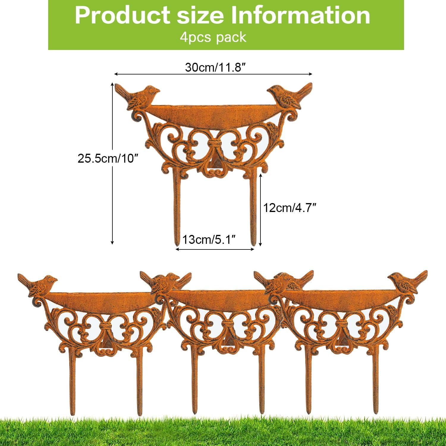 Sungmor 9.9 x 11.8 Inch Rustic Brown Cast Iron Garden Border Edging, 4 Count
