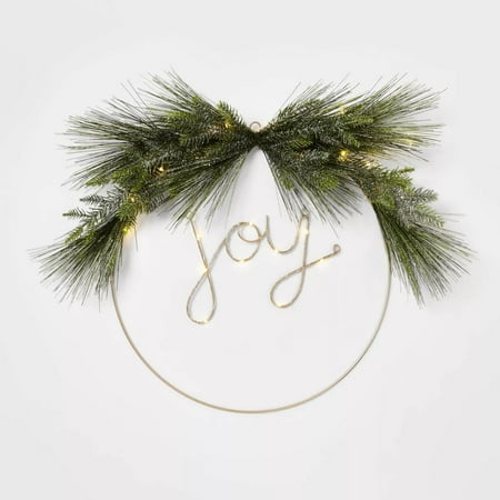 WONDERSHOP Pre-Lit JOY Flocked LED Wreath - 24in