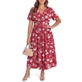 thumbnail image 2 of WellSize Plus Size Maxi Dresses for Women Casual V Neck Short Sleeve Floral Dress Summer Flowy Sundresses with Pockets, 2 of 8