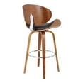 thumbnail image 3 of Armen Living Solvang 30" Mid-Century Swivel Bar Height Barstool in Brown Faux Leather with Walnut Wood, 3 of 5