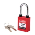 thumbnail image 1 of Candados de seguridad con sistema de bloqueo y etiquetado, grillete de acero y accesorios. Incluye dos llaves por candado. Rojo, 1 of 8