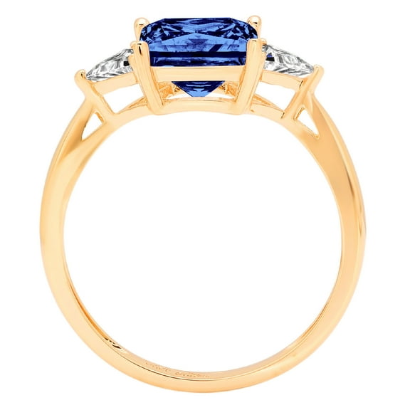 2.32 ct Princess Cut Simulated Tanzanite Three-Stone Engagement Ring for Women in 14K Yellow Gold