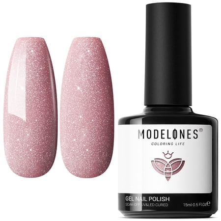 modelones Glitter Gel Nail Polish, 1 Pcs 15ML Pink Silver Glitter Gel Polish Soak Off LED Color Nail Polish, 0.5 Fl Ounce