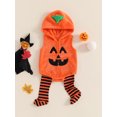 thumbnail image 4 of RUINIXCW Newborn Baby Boy Girl Halloween Pumpkin Costume Infant Baby Boys Girls Fall Winter Clothes Sleeveless Hooded Zipper Fleece Romper with Leg Warmers Set Toddler Halloween Cosplay Outfits, 4 of 9